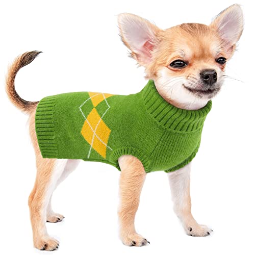 Haustier Weiche Strickwolle Winter Pullover, Hundepullover Weste, Warmer Hund Katzenpullover Kleidung Haustiermantel Kostüm Welpenpullover, Green M von ALAGIRLS