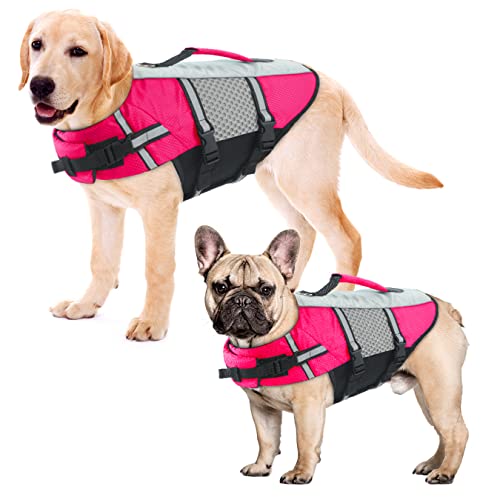 Schwimmweste Hund, Hundeschwimmweste Reflektierende Lifesaver, Hundeschwimmweste mit Hoher Sichtbarkeit, Haustiere Sommer Badebekleidung zum Schwimmen, Bootfahren und Kanufahren, Pink XL von ALAGIRLS