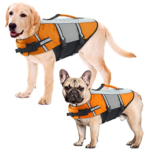 Alagirls Schwimmweste für Hunde, Verstellbarer Schwimmweste für Haustiere mit Reflektierenden Streifen und Rettungsgriff, Hunde Rettungsweste für Pool-Strand, Orange XL von ALAGIRLS