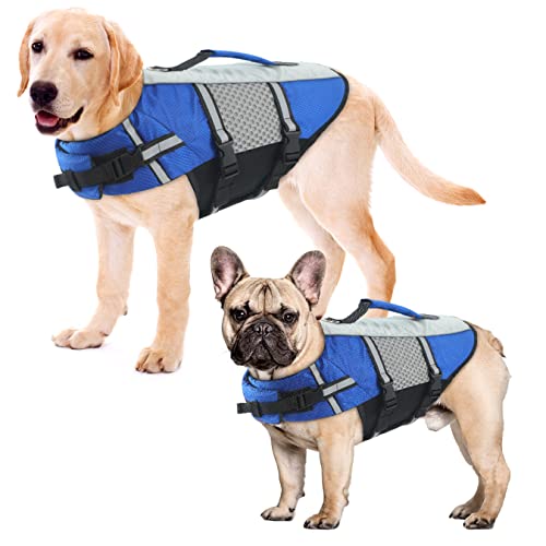 Alagirls Schwimmweste Hund, Hundeschwimmweste Warnweste mit Hoher Sichtbarkeit, Verstellbarer Schwimmweste für Haustiere mit Reflektierenden Streifen und Rettungsgriff, Blue L von ALAGIRLS
