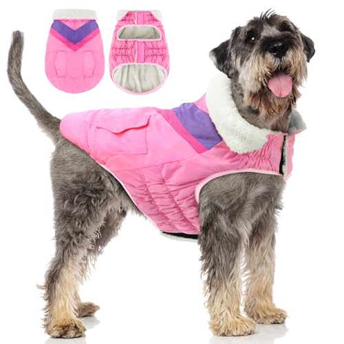 Hundemantel Hundejacke für Große Hunde Warme Hoher Kragen Baumwolle Winterhundemäntel mit Klettverschluss ALADC1104-Pink-L von ALAGIRLS