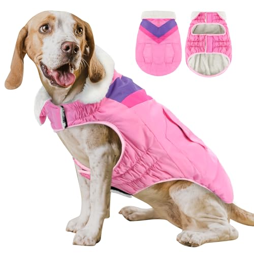 Hundemantel Hundejacke für Große Hunde Warme Hoher Kragen Baumwolle Winterhundemäntel mit Klettverschluss ALADC1104-Pink-XXXL von ALAGIRLS