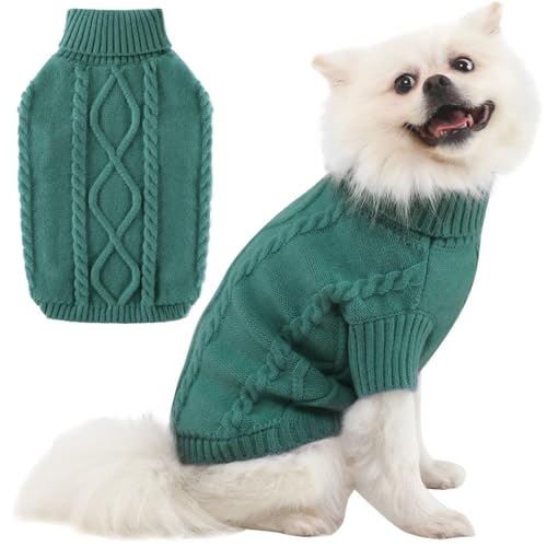 Hundepullover Kleine Hunde, Winter Rollkragen Katzenpullover Kleidung Haustiermantel Welpenpullover, Strickpullover, Zopfmuster, Warm, Weich PeacockGreen XL Hundepullover Kleine Hunde, Winter Rollkragen Katzenpullover Kleidung Haustiermantel Welpenpullover, Strickpullover, Zopfmuster, Warm, Weich PeacockGreen XL von ALAGIRLS