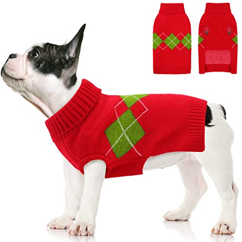 Hundepullover Weihnachten Hund Rollkragenpullover, Warme Strickpullover Hunde Pullover Welpenpullover Katze Kleidung Hunde Pullis für Mittelgroße Hunde, Red XL von ALAGIRLS