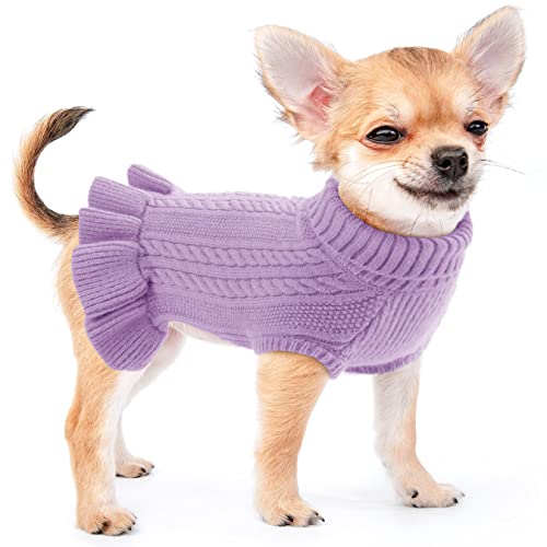 Hundepullover Weste Warmer Mantel Haustier Hundebekleidung, Haustier Pullover Rollkragen, Hund Welpenkleidung Weicher Pullover für Kleine Mittel Hunde, Purple L von ALAGIRLS