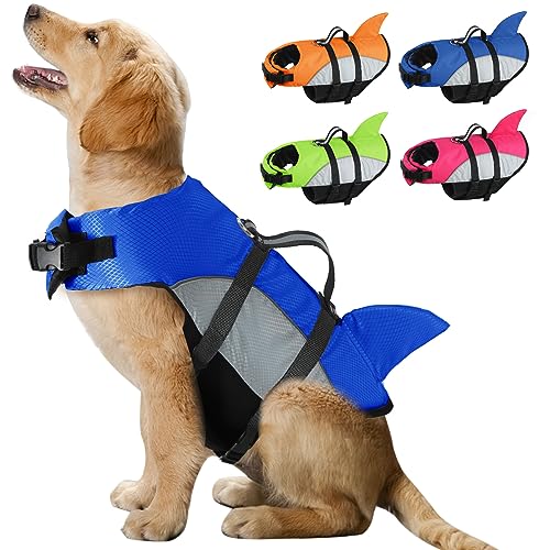 Hundeschwimmweste Hund Rettungsweste für Hunde mit reflektierenden Streifen, Größenverstellbar mit Starkem Auftrieb und Rettungsgriff zum Schwimmen, Surfen Blue XL von ALAGIRLS