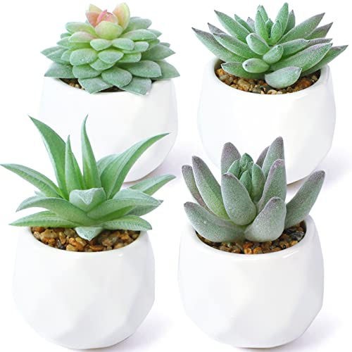 Mini Künstliche Sukkulenten Pflanzen, 4 Stück Kunstpflanzen außenbereich mit Topf klein, Künstliche Sukkulenten, Kunstpflanzen Klein Deko für Wohnzimmer Schlafzimmer Badezimmer Büro Deko, Grün von ALAGIRLS