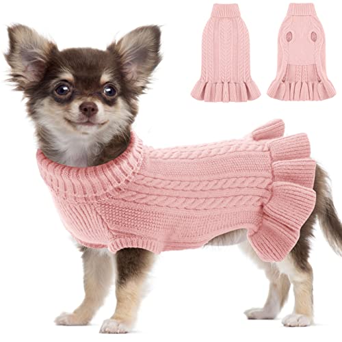 Warme Hundepullover Hunde Pullis, Langes Pulloverkleid für Hunde, Hund Katzenpullover Kleidung, Haustiermantel Kostüm Weihnachten Welpenpullover, Gestrickt Mantel Kleidung für Große Hunde, Pink XL von ALAGIRLS