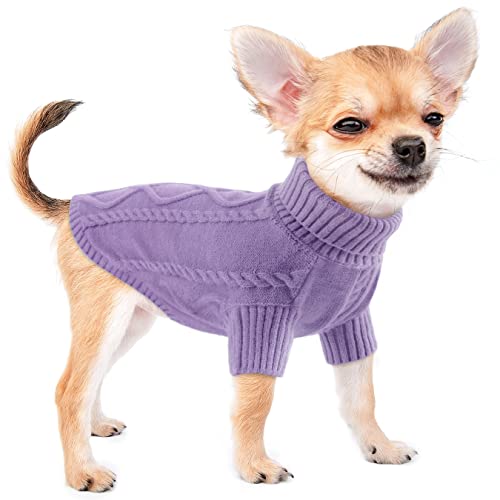Rollkragen Hundepullover Kleine Hunde, Winter Katzenpullover Haustiermantel, Strickpullover, Zopfmuster, Warm, Weich Welpenpullover für Chihuahua, Bulldogge, Dackel, Mops, Yorkie Purple XL Rollkragen Hundepullover Kleine Hunde, Winter Katzenpullover Haustiermantel, Strickpullover, Zopfmuster, Warm, Weich Welpenpullover für Chihuahua, Bulldogge, Dackel, Mops, Yorkie Purple XL von ALAGIRLS