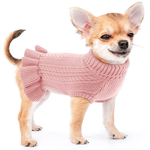 Winter Hundepullover Prinzessin Kleid Pullis, Rollkragen Welpenpullover für Herbst Winter, Haustier Weiche Pullover, Hundbekleidung für Mittelgroße Hunde, Pink L von ALAGIRLS