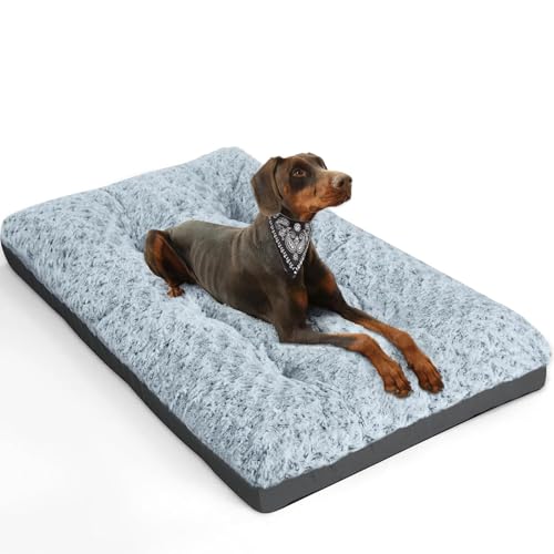 ALANMOND Hundebett für Große und Mittelgroße Hunde - Flauschiges Hundekissen, Waschbare Hundematte - Wasserfest, rutschfest, Atmungsaktiv - Grau - 91 x 58 cm von ALANMOND