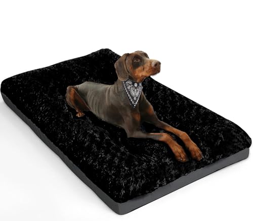 ALANMOND Hundebett Grosse Hunde, Hundekissen flauschig Hundematte mittelgroße Hunde, Waschbar Hundekorb wasserdicht rutschfeste, atmungsaktiv, Haustierbett Hundematratze Schwarz 91x58 cm von ALANMOND