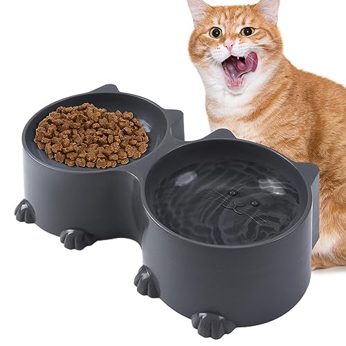 Erhöhte Katzennäpfe für Futter und Wasser – Katzen-Design Doppel-Katzen-Futternäpfe – Welpennäpfe geneigt erhöhter schützender Futternapf für Katzen und kleine Hunde KOT-au von ALASSE