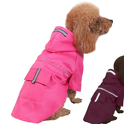 KOT-au Hunde-Regenmantel, verstellbarer Bauchgurt, reflektierende Streifen, leichter Zupf-Poncho – Regenjacke für kleine, mittelgroße und große Hunde und Welpen von ALASSE