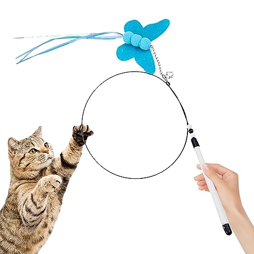 KOT-au Katzenspielzeug, interaktives Schmetterlings-Spielzeug, flexibler Stahldraht, Kätzchen-Angelrute mit Glocke für gelangweilte Katzen im Innenbereich, jagen und trainieren von ALASSE