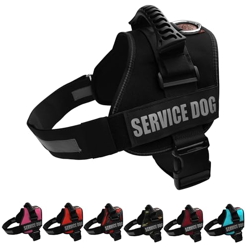 ALBCORP Service Dog Vest Harness - Reflective - Woven Polyester and Nylon Comfy Mesh Padding - Sizes from XXS to XL - Service Dog Patches Included Black, Medium von ALBCORP