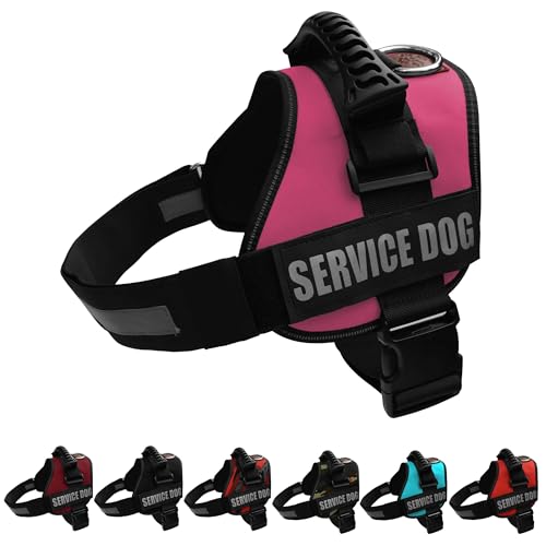 ALBCORP Service Dog Vest Harness - Reflective - Woven Polyester and Nylon Comfy Mesh Padding - Sizes from XXS to XL - Service Dog Patches Included Pink, Extra Large von ALBCORP