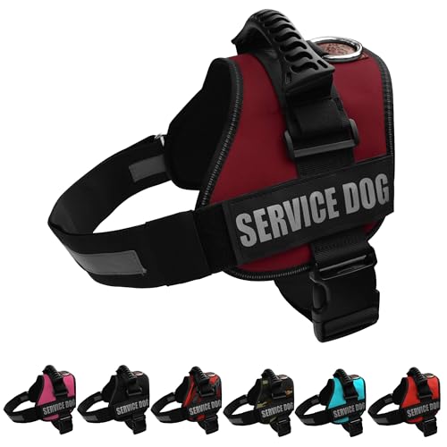 ALBCORP Service Dog Vest Harness - Reflective - Woven Polyester and Nylon Comfy Mesh Padding - Sizes from XXS to XL - Service Dog Patches Included. Kastanienbraun, L von ALBCORP
