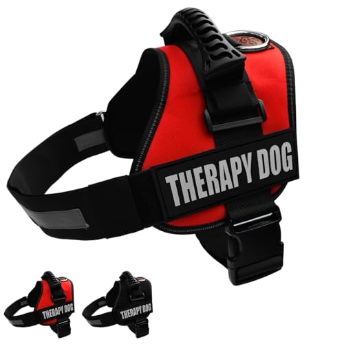 Albcorp Reflektierende Therapie Hundegeschirr, gewebtes Polyester & Nylon, verstellbare Service-Tierjacke, mit 2 Klettverschluss-Therapie, abnehmbare Flicken, Größe XL, Rot von ALBCORP