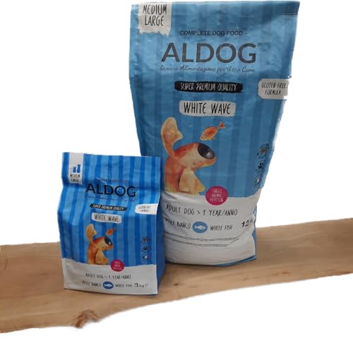 ALDOG White Wave Medium Large 12 kg Trockenfutter für ausgewachsene Hunde auf Basis von Weißfisch | für mittlere bis große Rassen | mit vielen Omega 3 und Omega 6 Fettsäuren von ALDOG