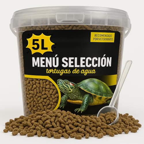 AF® Futter für Wasserschildkröten, 5 l, 1200 g, Schildkrötenfutter | Menüauswahl mit natürlichen Inhaltsstoffen + essentiellen Vitaminen + E-Book + Messbecher | Futter für Landschildkröten von ALEJANDRO FUENTES