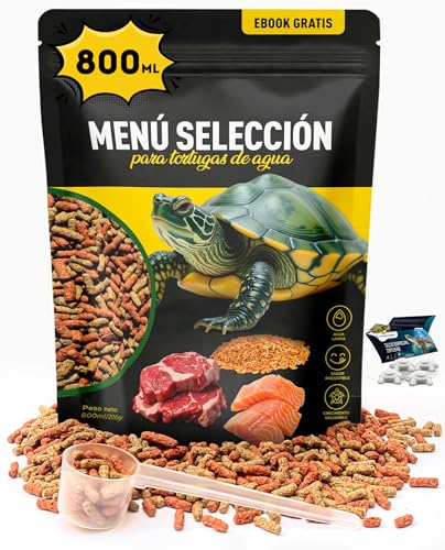 AF® - 800 ml Wasserschildkröten Futter, 200 g Schildkröten Futter | Menümischung mit natürlichen Zutaten + Essentiellen Vitaminen + Ebook + Messbecher von ALEJANDRO FUENTES