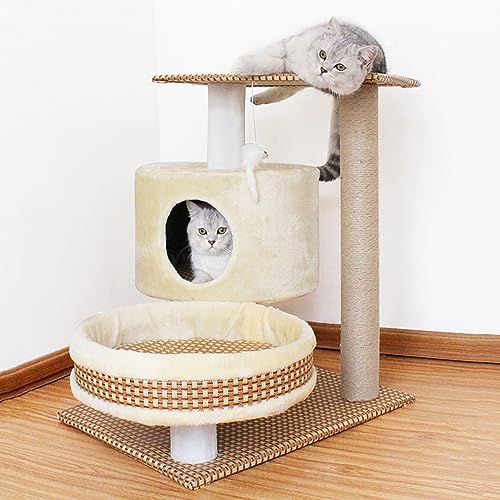 70 cm hoher Deluxe-Katzenbaum für den Innenbereich – mehrstöckiger Katzenturm mit geräumigen Wohnungen, breiter Sitzstange und interaktivem Spielzeug für kleine Katzen von ALEjon
