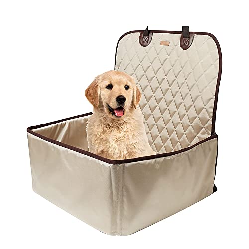 ALEjon 2-in-1-Autositzerhöhung und Bett für kleine bis mittelgroße Hunde – inklusive Reisetasche (Beige) von ALEjon