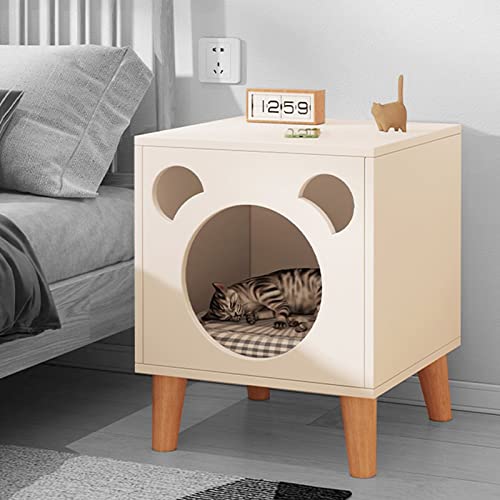ALEjon Katzenbett-Haus-Beistelltisch für Hauskatzen, Nachttisch, Haustierhaus, Kätzchen, kleine Hunde, Würfelwohnung, Zuhause, Schlafzimmer, Wohnzimmer, Möbel, dekorativ (Farbe: Weiß) von ALEjon