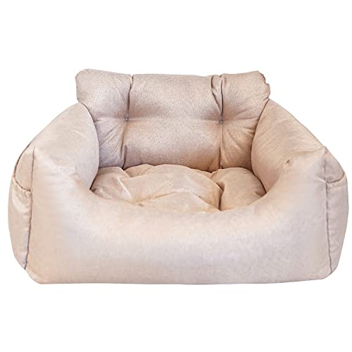 ALEjon Soft Pet Booster Autositz für kleine bis mittelgroße Hunde, Reisebett mit Schnellverschluss-Clip-Leine und Seitentasche – Beige von ALEjon