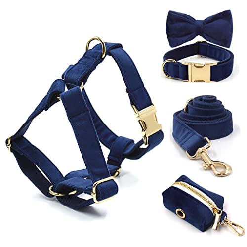 ALEjon Tiefblaues, personalisiertes Hundegeschirr aus Samt mit passendem Halsband und Leine-Set – mittlere Größe von ALEjon