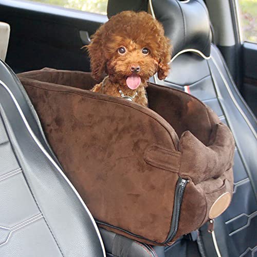 ALEjon Tragbarer kaffeefarbener Autositz für Haustiere: reisefreundliche Kontrollkonsole für Hunde und Katzen, verstärkte Matte und sicheres Nest von ALEjon