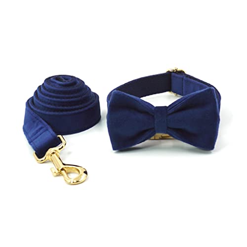 ALEjon Velvet Blue Personalisiertes Hundegeschirr – Stilvolles Set aus Halsband und Leine für Hunde – XS-Größe – Schleifenakzent – Perfekt für Spaziergänge und Haustiermode von ALEjon