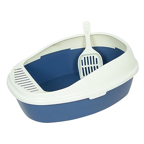 Blaue, tragbare, halbgeschlossene, hochseitige Katzentoilette: Praktische, leicht zu reinigende Katzentoilette für alle Arten von Katzenstreu von ALEjon