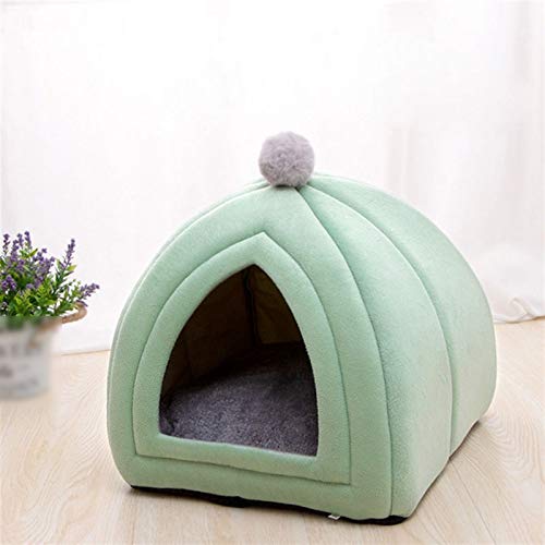 Cozy Haven: Plüsch-Katzenbetthaus für Haustiere im Innenbereich, gemütliches Kissensofa, warme Hundehütte mit tiefem Schlafsack, ideal für Welpen und Kätzchen (lebendiges Grün, große Größe) von ALEjon
