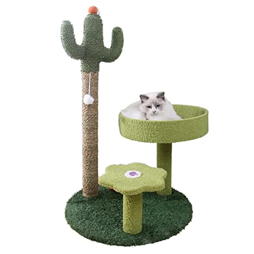 Dreistufiger Kaktus-Kratzbaumturm: Kratzbaum mit Mehreren Ebenen, Sprungplattform und Spielzeug – Weiß von ALEjon