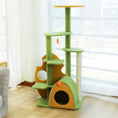 Erhöhte Katzenmöbel: Mehrstöckiger Turm mit Kratzbaum, Regalen und Spielzeugball – perfekt für mittelgroße bis große Kätzchen im Innenbereich von ALEjon