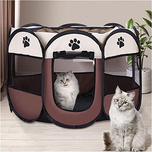 Faltbarer, tragbarer Sicherheitszaun für Haustiere – achteckiges Design für Hunde und Katzen – geeignet für den Innen- und Außenbereich (mittlere Größe, braune Option) von ALEjon