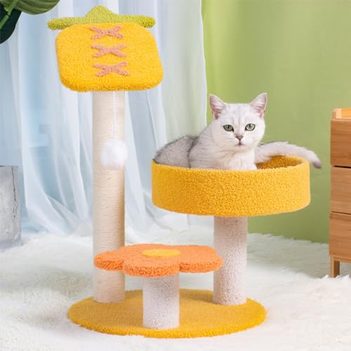 Gelber Kratzbaum: 60 cm hoch, Sisal-Kratzbaum, Bequeme Sitzstange, Katzenhaus und Spielzeug Gelber Kratzbaum: 60 cm hoch, Sisal-Kratzbaum, Bequeme Sitzstange, Katzenhaus und Spielzeug von ALEjon