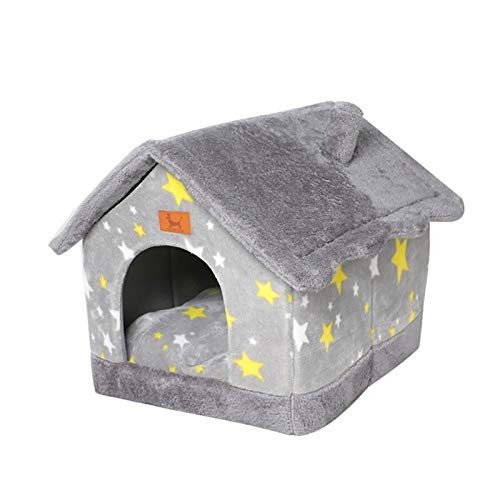 Graues winterwarmes Haustierbetthaus für Katzen und Hunde – große Größe, abnehmbares Kissen, gemütliches Katzenzelt und Hundehütte von ALEjon