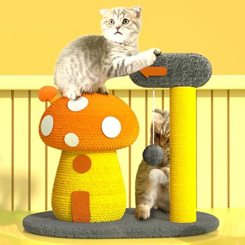 Interaktiver Kratzbaum für Katzen im Pilzhaus – 30 cm hoch, Sisal-Kätzchenkratzbaum mit hängendem Ball – Klettern und Spielen im Innenbereich für kleine Katzen von ALEjon