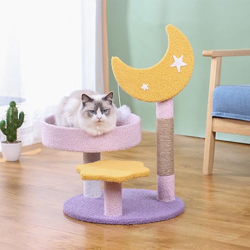 Katzenkratzbaum – Interaktiver Kratzbaumturm für Hauskatzen – Premium-Sisalkratzer mit flauschigem Bett – Kompakte Größe mit Spielzeug von ALEjon