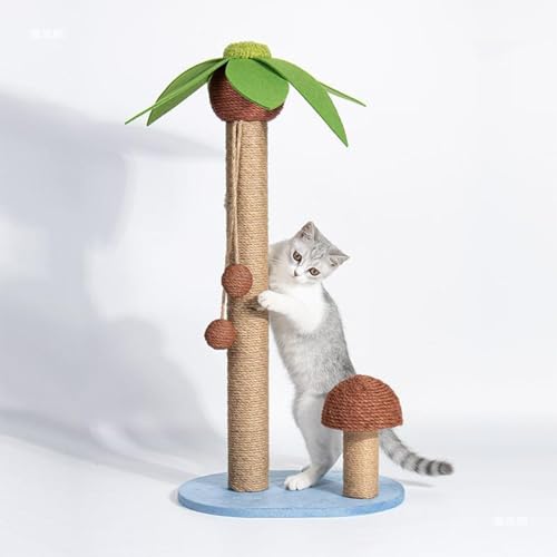 Kratzbaum aus Kokospalmen – 80 cm (31,5 Zoll) großer Kratzbaum mit Spielzeugball und künstlichen Blättern für Kätzchen und Katzen im Innenbereich von ALEjon