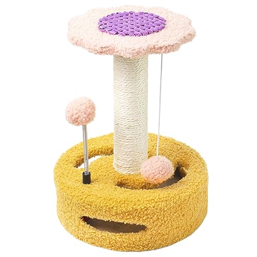 Kreatives Sonnenblumen-Design: 35 cm Kleiner Kratzbaum mit Sisal-Kratzstämmen und Sprungplattform – perfektes Katzenspielzeug und Kletterbaum für den Innenbereich von ALEjon