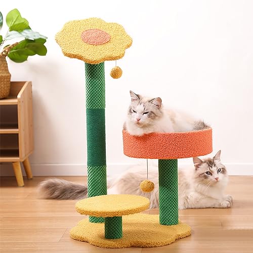 Plüsch-Blumen-Katzenbaumturm mit Kratzbäumen und Spielzeugball – die perfekte Plattform für Kätzchen-Vergnügungen von ALEjon
