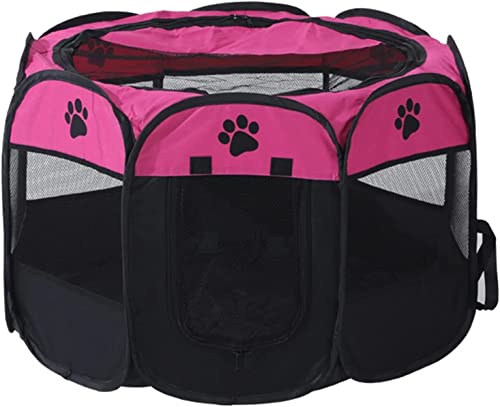 Rosenroter achteckiger tragbarer Haustier-Sicherheitszaun, Faltbarer Hundekäfig aus Oxford-Stoff, geeignet für große Hunde und Katzen – Größe 3 von ALEjon