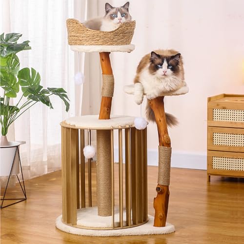 Stilvoller Kleiner 85 cm großer Kratzbaum: Modernes Design mit Massivholzhöhle, Wackelballspielzeug und Kratzbaum aus Sisalseil Stilvoller Kleiner 85 cm großer Kratzbaum: Modernes Design mit Massivholzhöhle, Wackelballspielzeug und Kratzbaum aus Sisalseil von ALEjon