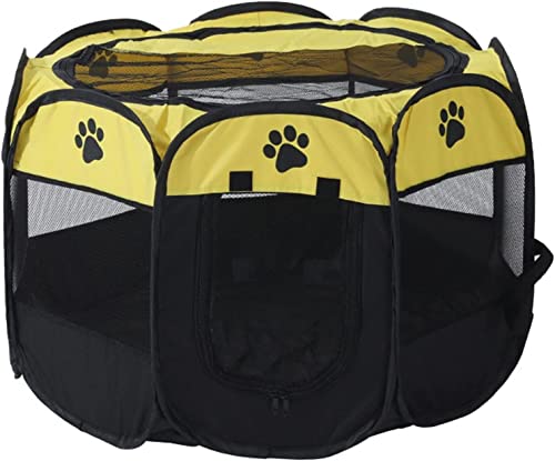 Tragbarer achteckiger Hundezaun: faltbares Haustiergehege aus Oxford-Stoff für Sicherheit und Komfort (gelb, klein) von ALEjon