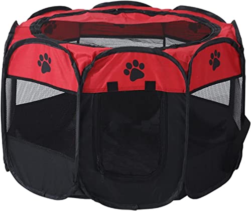 Tragbarer und Faltbarer achteckiger Sicherheitszaun für Haustiere in leuchtendem Rot – ideal für den Einsatz am Strand und in der Garage von ALEjon