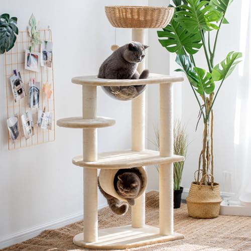 Ultimate Haven: Mehrstöckiger 135 cm großer Kratzbaum mit Katzenhöhlen, Spielzeug und Kratzbäumen – Perfekter Katzenturm für verspielte Kätzchen und verwöhnte Haustiere von ALEjon